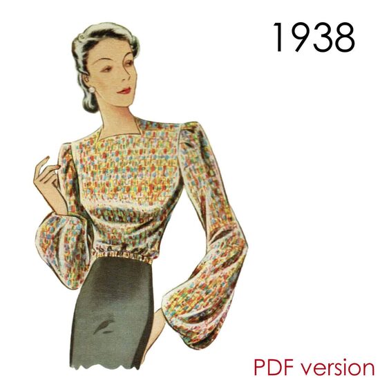 1938 Blouse. Bust 108 cm (42.5"). PDF pattern.